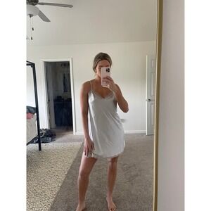Vintage Victoria's Secret Silver Satin‎ Grey Lace Slip Dress Size Large